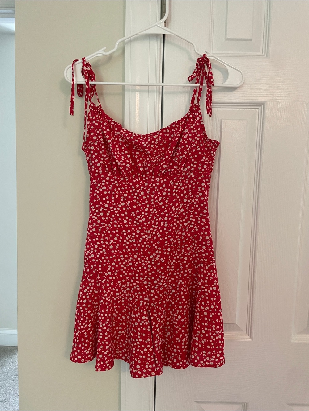 Amazon Red Floral Tie-Strap Romper Dress